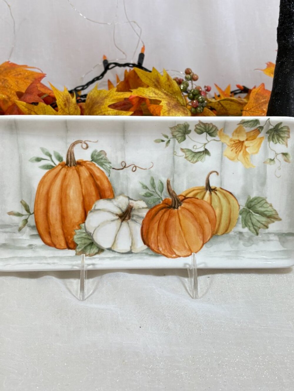 Maxcera Watercolor Botanical Pumpkin Fall Appetizer Cookie Snack Plate Tray New